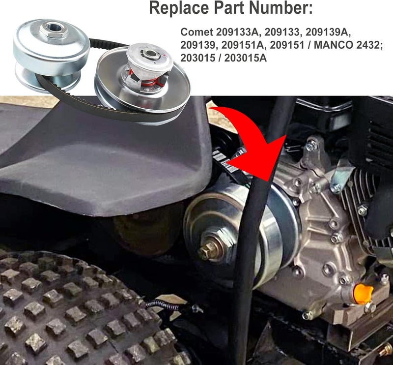 BATONECO 40 Series 1" Bore GO Kart CVT Torque Converter clutch kit, 1" Bore Driver Clutch + 3/4" Driven Clutch + 203785 Drive Belt Replaces Comet 40/44 Series for Mini Bike, Go Kart, Lawnmower - Image 4